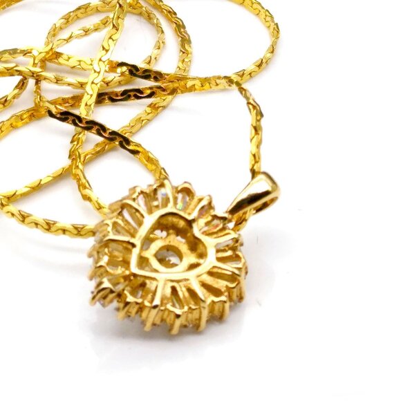 Glowing Heart CZ Pendant Necklace, Gold Tone Setting and Chain, Chaton Cubic Zir - Picture 6 of 6